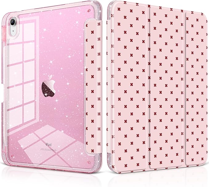 DONGKE for iPad Pro 11 inch Case – Fits M5 2025 / M4 2024, Shockproof Sparkling Glitter Acrylic Back, Pencil Holder, Trifold Stand, Auto Sleep/Wake & Touch ID Support - Pink Cross Dot