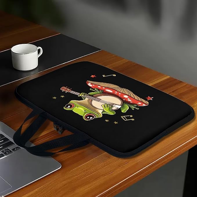 13 Inch Mushroom Frog Laptop Sleeve, Protective Tablet Case with Handle, Water Resistant Zipper Computer Carrying Bag Notebook Cover Messenger Briefcase for Travel/Business/School