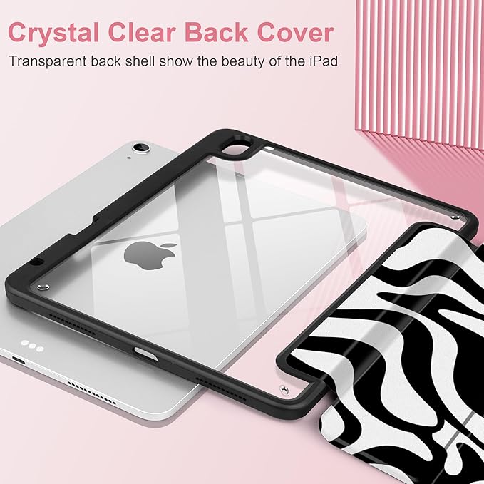 Case for iPad Air 11 inch M4 2026 M3 2025 M2 2024 Release with Pencil Holder - Aesthetic Cute Preppy Design Trifold Cover with Soft TPU Bumper Clear Back Auto Sleep/Wake for Girls Women, Waves