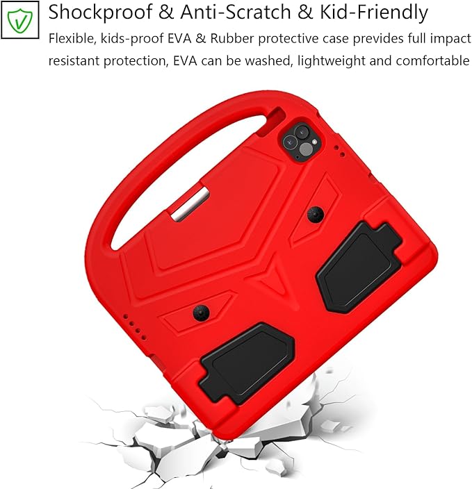 Kids Case for Apple iPad Air 11 inch M3/M2 & iPad Pro 11 inch M5/M4 (2025/2024) with Pencil Holder/Handle/Kickstand Lightweight Soft EVA Foam Shockproof Stand Girls Boys Cover, Red Bird