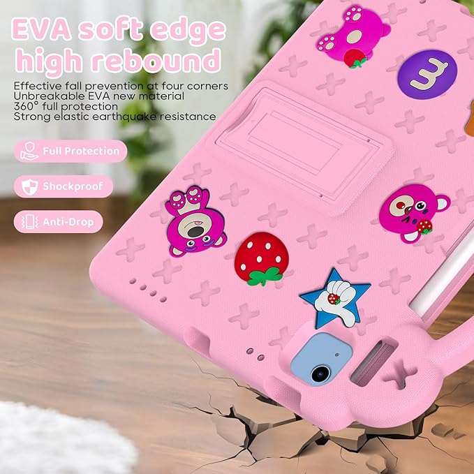 for iPad A16 11th 10th Generation Case 2025 2022 for Kids Boys, with Shoulder Strap Cute DIY Figures Kids Friendly Shockproof Handle Stand Protective Case Cover for Apple iPad 11th 10th Gen,Pink