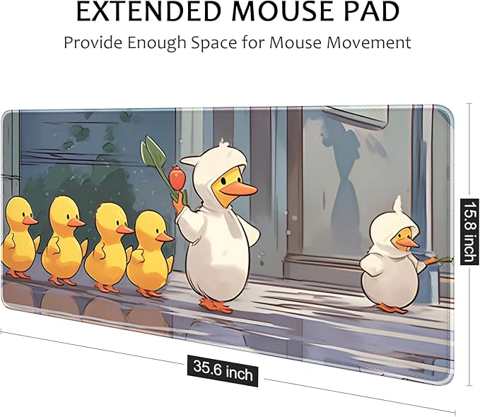 Auhoahsil Ultra Large Gaming Mousepad, XXL Extended Full Size Desktop Matt for Keyboard, Laptop & Computer, 35.5 x 15.7 in, Anime Cute Ducks