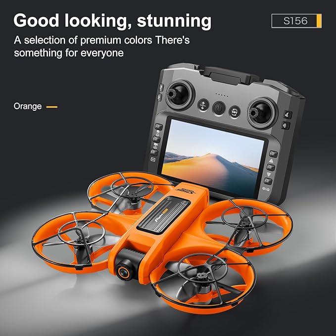 RC Drone with HD Dual Camera & Night LED, Brushless Motor Optical Flow Positioning Headless Mode S156 Mini Quadcopter, Beginner-Friendly FPV Photography Drones with 2 Batteries for Adults (Orange)