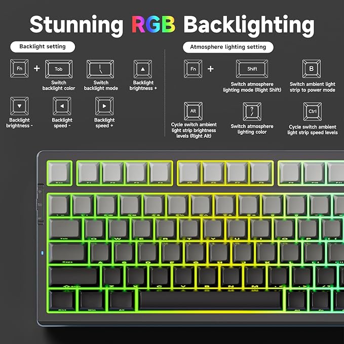 MCHOSE G98 PRO Wireless Mechanical Keyboard, Tri-Mode Connection Gaming Keyboard, Hot Swappable Custom Gasket Structure Pre-lubed Linear Switches Double Shot PBT Keycaps RGB LED Backlit Gradient Black