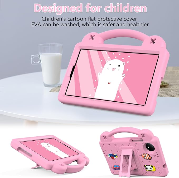AKABEILA Compatible with Xiaomi Redmi Pad SE 8.7 4G 2024 Tablet Case, Lightweight Shockproof Protective Case with Shoulder Strap & Stand Handle & Pen Tray Pink