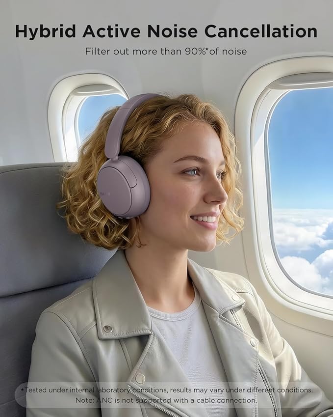 TALIX H30 Hybrid Active Noise Cancelling Headphones, 110H Playtime Hi-Res Audio Bluetooth 6.0 Wireless Over Ear ANC Headphones for Commute/Workout/Gym (Purple)