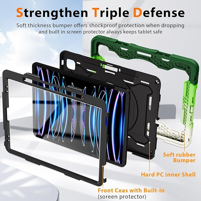 ROISKIN for iPad Pro 12.9 -Inch Case (6th, 5th, 4th & 3rd Gen)with HD Screen Protector, 360 Stand, Handle, Pencil Holder,Shoulder Strap[15ft Drop Protection]Rugged Bulky Full Body 12.9 iPad Pro Case