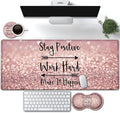 Large Gaming Mouse Pad,Extended Waterproof Desk Pad Protector (31.5" x 11.8") Ergonomics Memory Foam Mouse Wrist Rest Support,for Home Office Laptop,Hard Work Inspirational Quotes Pink Gilt Mouse Mat