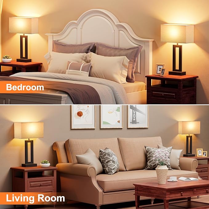Seealle Bedroom Lamps for Night Stands - Touch Control, 3 Way Dimmable, USB C+A Charging, LED Bulbs, Easy Assembly