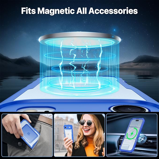 CENHUFO Magnetic Privacy for iPhone 17 Air Case [Compatible with Magsafe] Full Body Phone Case Built-in 9H Tempered Glass Privacy Screen Protector, Camera Protection Shockproof Bumper Cover -Blue