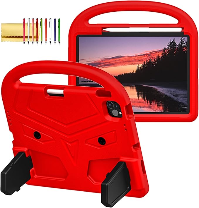 Dteck for iPad Air 11" M2 2024/Pro 11" 2024 Kid Case, Durable Lightweight Shockproof Protective Handle Stand EVA Foam Boys Girls Proof Case, Red