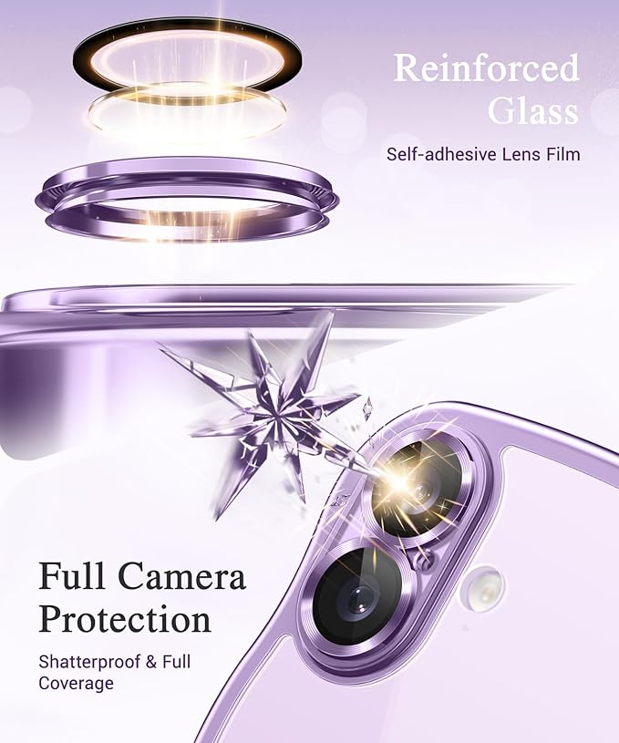 GVIEWIN for iPhone 17 Case Compatible with MagSafe, Upgraded [Full Camera Protection][Cute Wave Frame][Military Grade Protection] Electroplated Hard Phone Cover for Women Girl, Clear/Lilac Purple