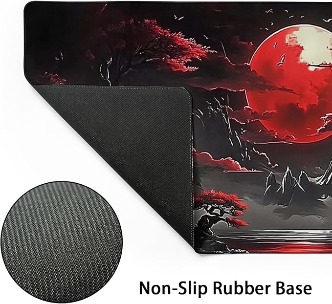 Riverside Full Moon Desk Mat Japanese Desk Pad Mouse Pad Extended Large XL Keyboard Pad 31.5"x11.8" Anime Gaming Mousepad Keyboard Full Desk Mat with Non-Slip Rubber Base Stitched Edge for Home Office
