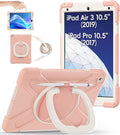 BATYUE case for iPad Air 3rd Gen 2019 & iPad Pro 10.5" 2017, Heavy Duty Rugged Protective Cover with 360° Swivel Stand, Shoulder Strap & Pencil Holder - for Business, Outdoor, Kids - Rose Gold