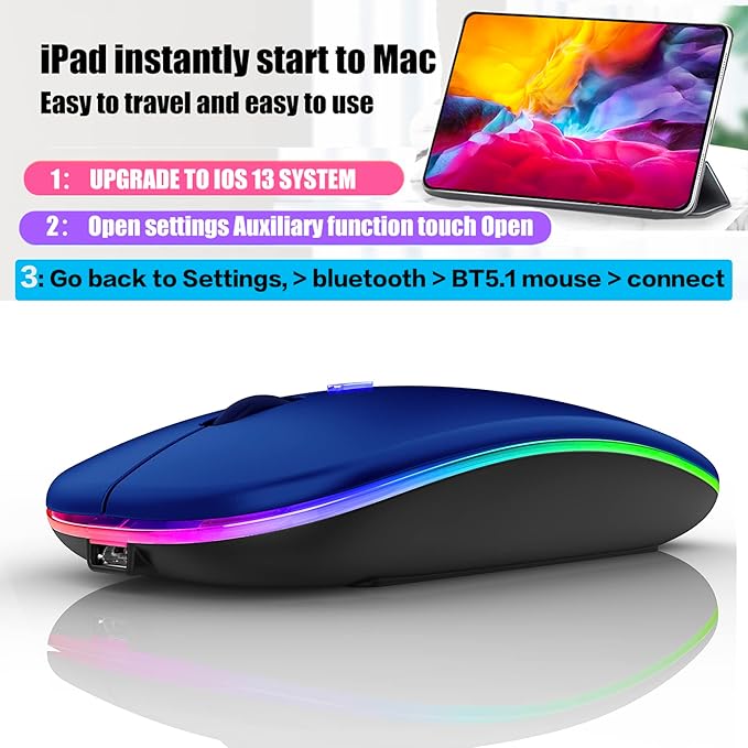 PEIBO Bluetooth Wireless Mouse for Laptop mac MacBook ipad MacBook air MacBook pro pc Desktop Computer Windows Chromebook Notebook (Blue Black)