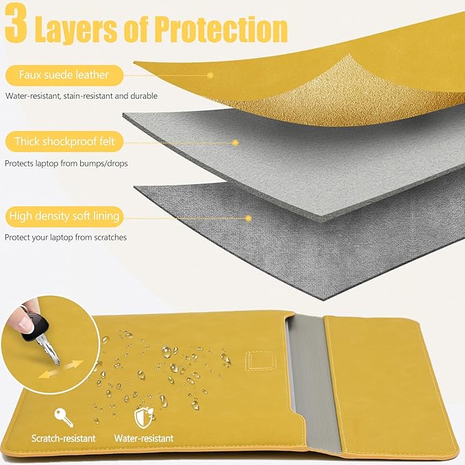 HYZUO 13.3-14 Inch Laptop Sleeve Case with Stand Feature for MacBook Pro 14 M5/M4/M3/M2/M1 2026-2021, MacBook Pro/Air 13.3, 13.5" 13.8" Surface Laptop, HP Spectre X360 13/14, Olive Yellow