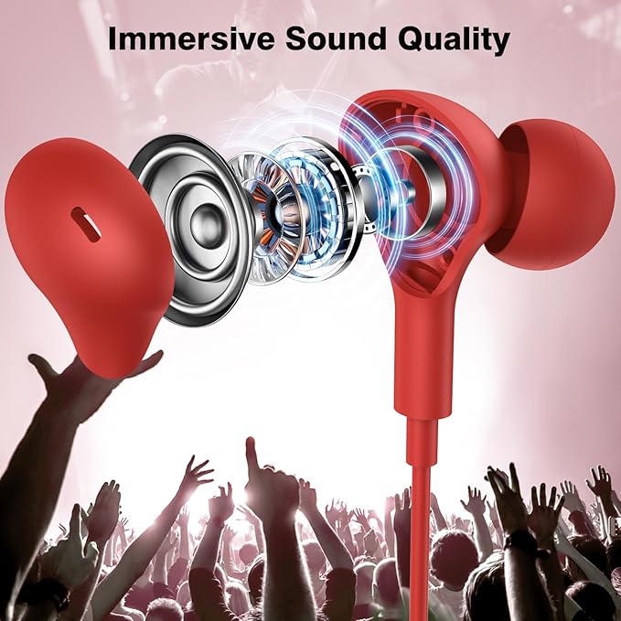 APETOO USB C Headphones for iPhone 17/16/15 Wired Earbuds for Samsung Galaxy S26/S25/S24/S23/S22 Magnetic Noise Isolating in-Ear Type C Earphones with Mic Volume Control for iPad 10/Pixel/Android, Red