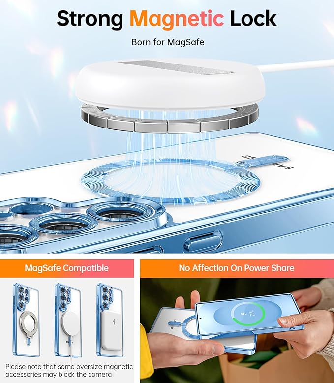 Meifigno Case Designed for Samsung Galaxy S25 Ultra 6.9 inch, [Compatible with MagSafe] [2X HD Screen Protectors] [Glitter Card & Wrist Strap] Full Lens Protection Case for Galaxy S25 Ultra, SkyBlue