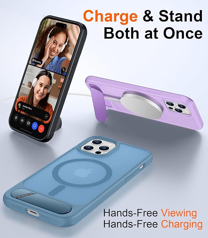 Magnetic Compatible with iPhone 12 Pro Max Case, [Built-in Invisible Kickstand][Compatible with MagSafe][Military Grade Shockproof] Slim Translucent Matte Phone Case for iPhone 12 Pro Max 6.7"