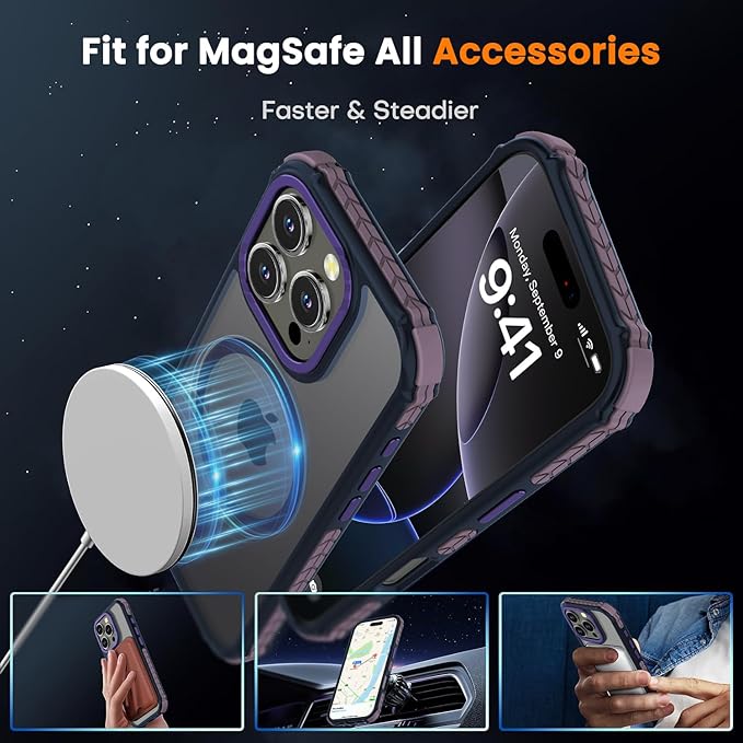 DEERLAMN Strong Magnetic Case for iPhone 16 Pro 6.3-Inch,[Compatible with Magsafe] Translucent Matte Slim Shockproof Protective Phone Cover for Women Men-Forest Purple