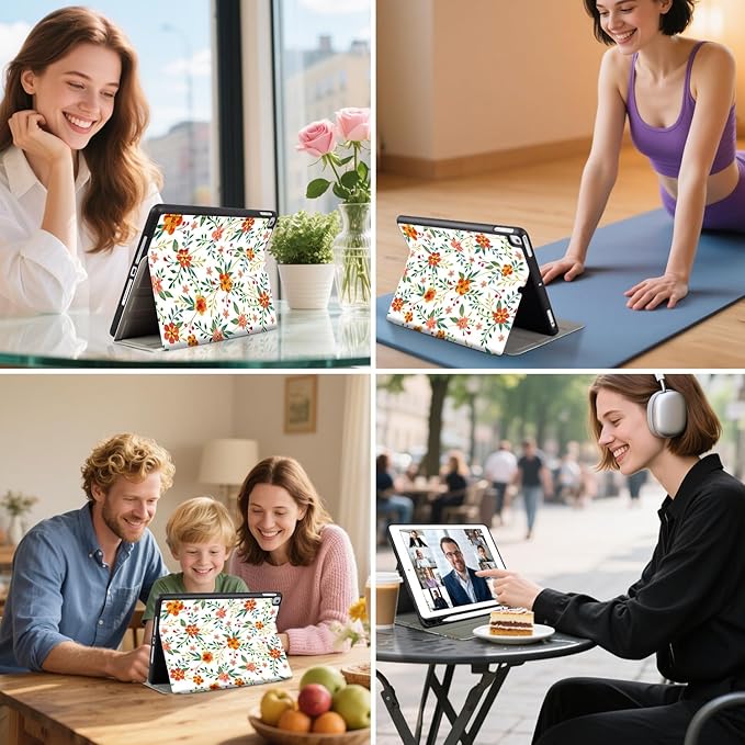 Vimorco Case for iPad Air 3 2019, for iPad Pro 10.5 inch 2017/2019, for iPad 9th/8th/7th Generation 10.2 inch,Multiple Viewing Angles,Pencil Holder,Full Protective Cover,Auto Sleep/Wake,Yellow Flower