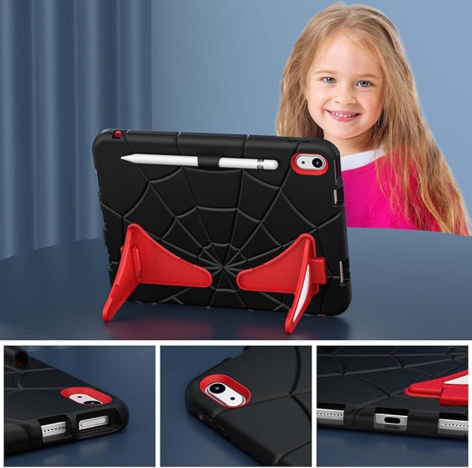 AKABEILA Compatible with Apple iPad (2026) 12th A19/iPad (2022) 10th/iPad (2025) 11th A16 Tablet Case，Lightweight Shockproof Protective Cover with Kickstand for Kids Children Boys Babies Black Red