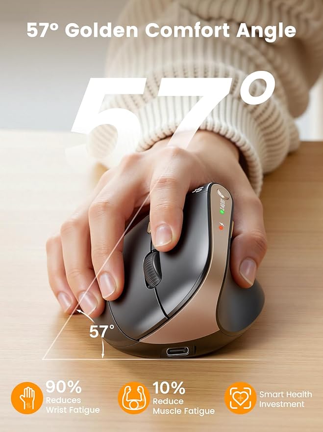 SABLUTE MAM3 Ergonomic Mouse, Bluetooth Mouse for Small/Medium Hands,Dual-Device Connectivity for Computer/Laptop, Rechargeable Wireless Vertical Mouse with 4 Adjustable DPI for Window,Mac OS,Black