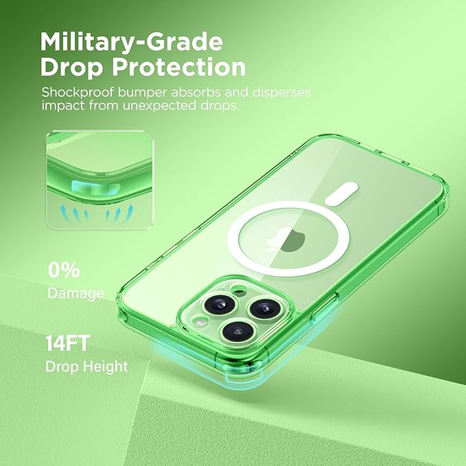 CAPRARO Magnetic for iPhone 14 Pro Max Case, [Compatible with MagSafe] [Full Camera Protection] Shockproof Protective Slim Translucent Matte Phone Case for iPhone 14 Pro Max 6.7'', Clear Green