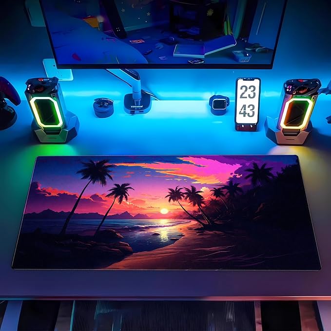 Sunset Beach Gaming Mouse Pad for Desk, Fantasy Ocean Art Desk mat Extended Large Desk Pad ，XXL Mouse pad for Home or Office Computer Laptop 31.5 X 15.7 inch