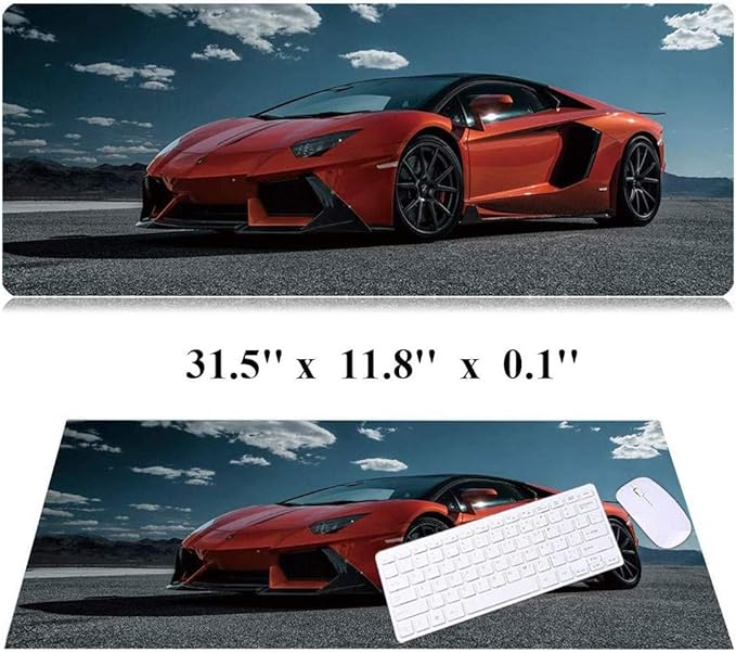 31.5x11.8 Inch Non-Slip Long Extended Large Gaming Mouse Pad with Stitched Edges XL Laptops Keyboard Mouse Mat(Lambo)