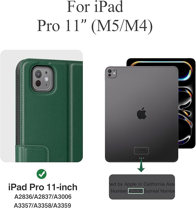 auaua Case for iPad Pro 11 Inch (M5/M4) 2025/2024, with Pencil Holder and Pocket, Multiple Angles Viewing, Magnetic Closure, Auto Sleep/Wake (Green)