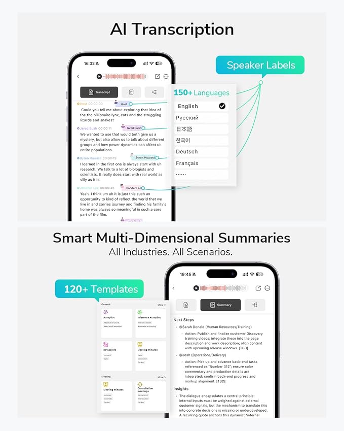 AI Voice Recorder,Unlimited Transcribe & Summarize,App Control,AI Note Taking Recording Device w/Case,Supports 152 Languages,Magnetic Voice Recorder for Calls,Meetings,Lectures,Interview,Gray