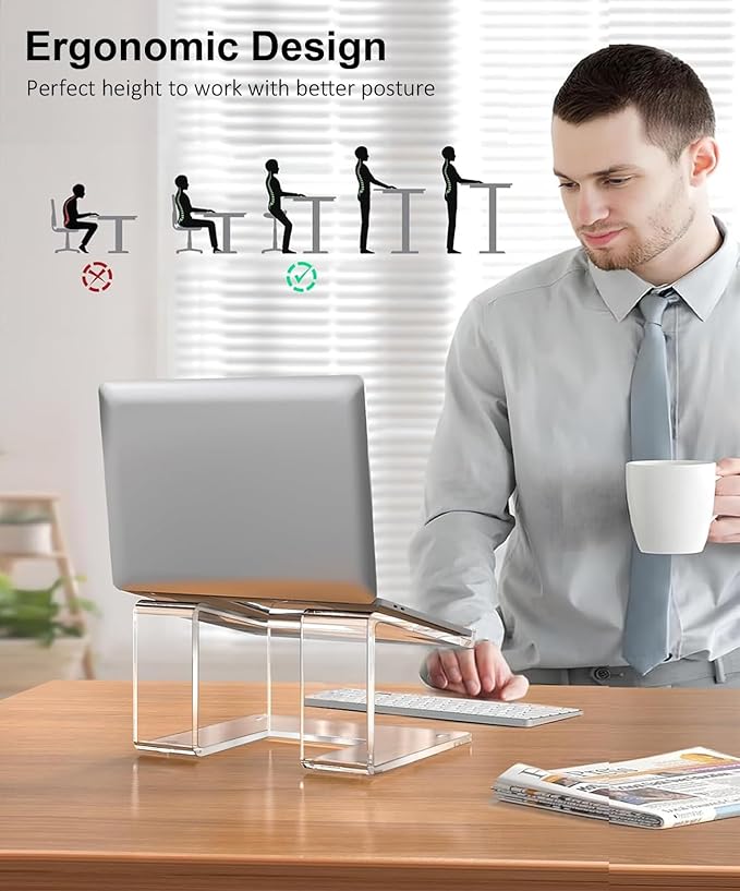 FUCDTEFC Acrylic Laptop Stand for Desk, Laptop Riser for 10-15.6 Inch Laptops, Ergonomic Computer Stand Holder Compatible with Macbooks and Notebooks- Clear