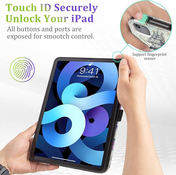Lokigo for iPad Air 13 Inch Case 2025/2024 (M3/M2) iPad Pro 12.9 Case (6th/5th/4th/3th Gen 2022/2021/2020/2018) with Pencil Holder, Support Touch ID and Auto Wake/Sleep (Cool Octopus)