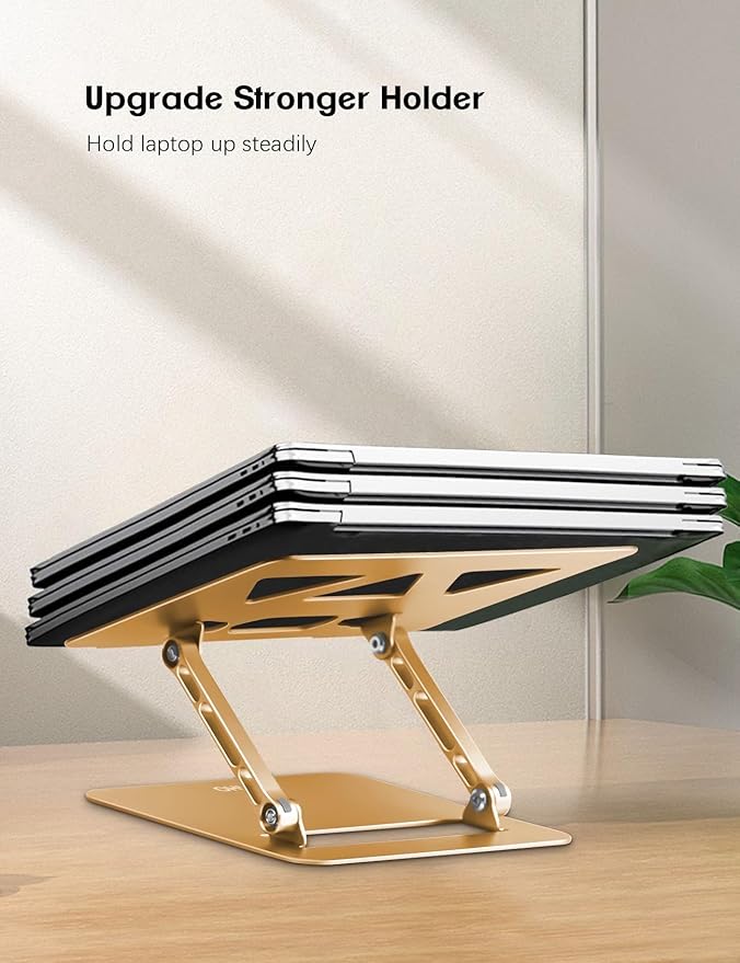 Aoviho Adjustable Laptop Stand for Desk,Portable Laptop Stand Holder and Riser,Foldable Aluminum Notebook Computer Stands for MacBook Air Pro HP Lenovo Dell Samsung Chromebook, 10-15.6 inch, Gold
