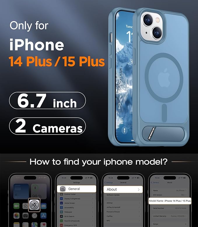 Magnetic Compatible with iPhone 15 Plus Case & iPhone 14 Plus Case, [Built-in Invisible Kickstand][Compatible with MagSafe][Military Grade Shockproof] Slim Translucent Matte Phone Case 6.7"