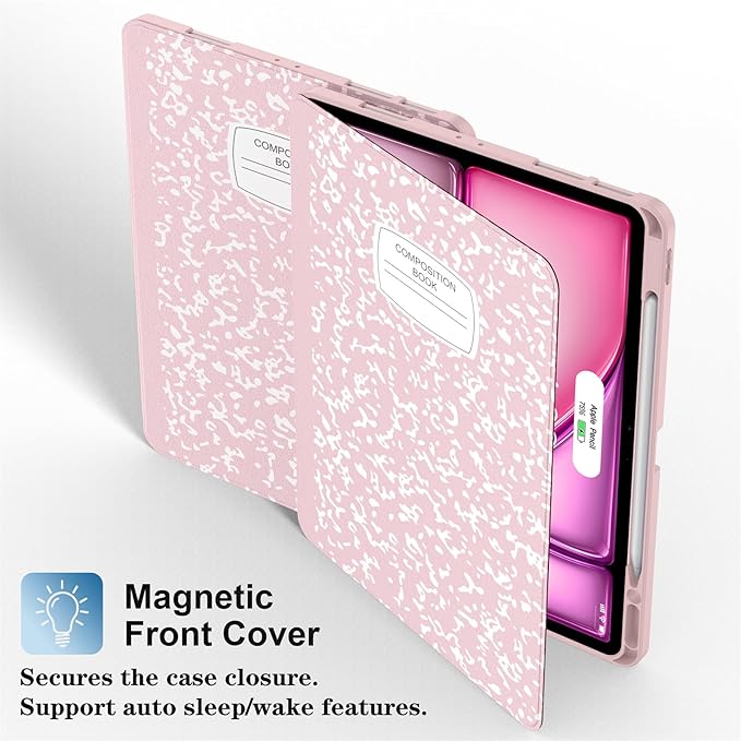 Supveco Case for iPad Air 13 Inch (M3) 2025/(M2) 2024 with Pencil Holder,Premium Folio Stand Case with Soft TPU Back Cover,and Auto Wake/Sleep-Pink