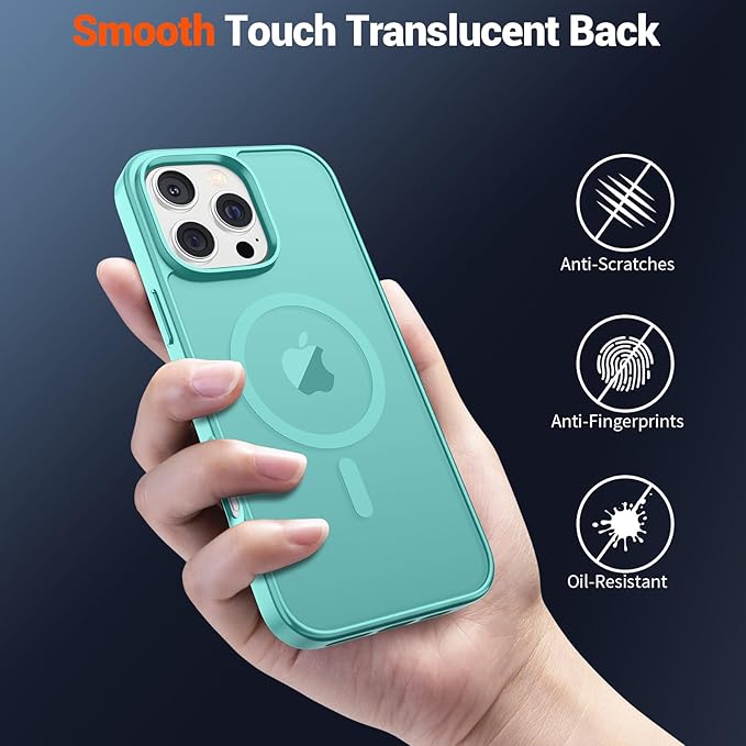 SUPFINE Magnetic for iPhone 16 Pro Max Case (Compatible with MagSafe) (Military Grade Drop Protection) Slim Translucent Matte Shockproof with Anti-Fingerprint Phone Case,Blue Green