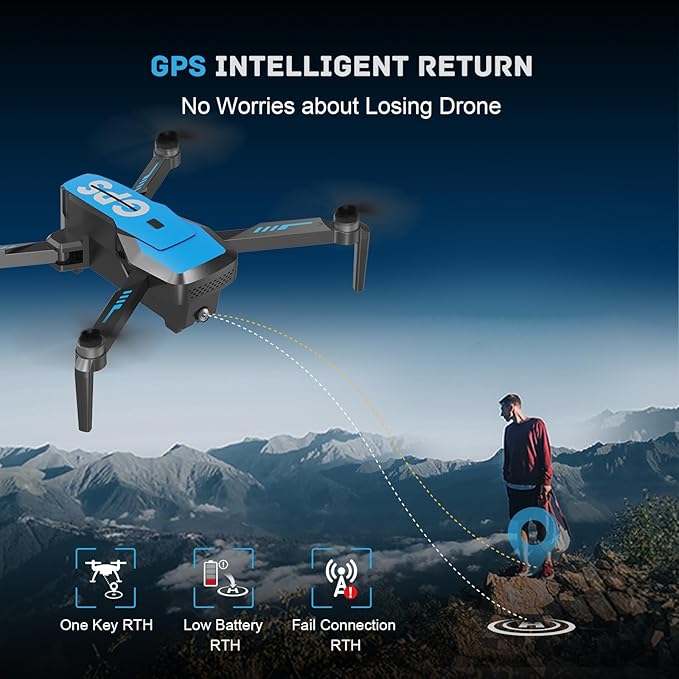 Drones with Camera for Adults 4K - GPS Drone with Auto Return, Brushless Motor, Foldable Mini RC Quadcopter for Kids Beginners with FPV Live Video, Follow Me, 2 Batteries Long Flight Time Under 249g