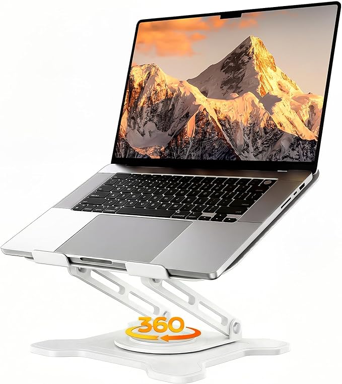 JCZT Adjustable Laptop Stand, 360° Rotating Base Ergonomic Computer Stand, Foldable Laptop Stand for Desk for Office Home Fits Compatible with MacBook Pro Air (10-16") - White