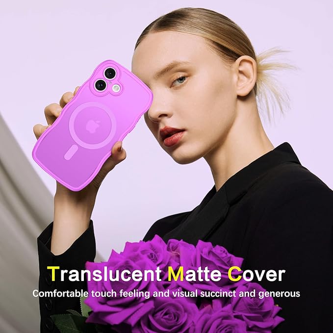 BENTOBEN Magnetic for iPhone 16 Case, Cute Wavy [Full Camera Protection][Compatible with MagSafe] Matte Anti-Slip Bumper Women Girls Boys Protective Cover for iPhone 16 6.1",Berry Purple