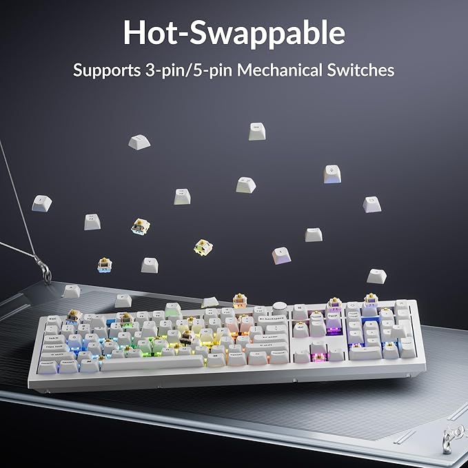Keychron V6 Ultra 8K Full Size Wireless Mechanical Keyboard, 8000Hz, Hot-Swappable Banana Switch, RGB Backlight, PBT Keycaps, 2.4GHz/Bluetooth/Wired, ZMK/Web Launcher, for Windows macOS Linux – White