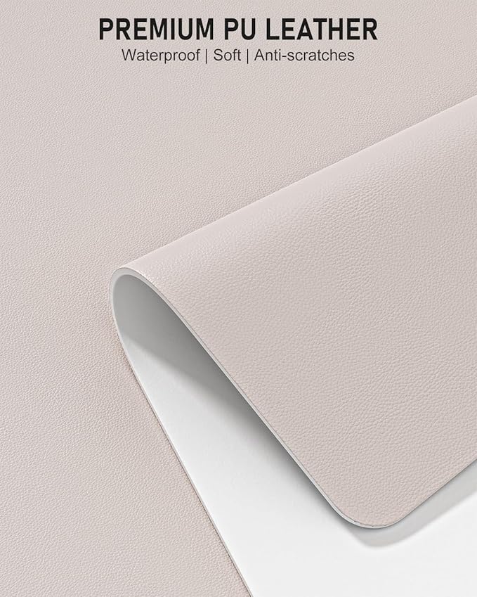 Desk Pad, 30" x 14" PU Leather Non-Slip Desk Mat Large Mouse Pad for Desktop, Waterproof Laptop Computer Writing Mat for Office, Home, Work, Gaming, Beige Gray