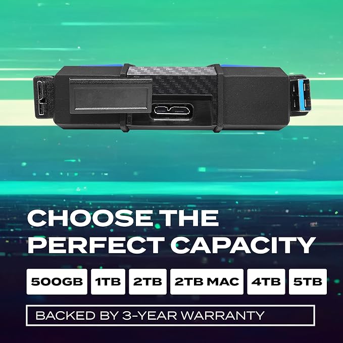 ADATA HD710 Pro - 1 TB External Hard Drive - Shockproof, Waterproof & Dustproof - Durable Storage - For Gamers, Students & Professionals - Mac, PC & Linux Compatible - Black - AHD710P-1TU31-CBK