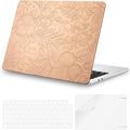 iCasso for MacBook Air 13 Inch Case M5 2026 2025-2022 A3449 M4 A3240 M3 A3113 M2 A2681, Retro Leather Hard Shell Case for MacBook Air 13.6 Inch+Keyboard Cover+Screen Protector, Pink Embossed Floral
