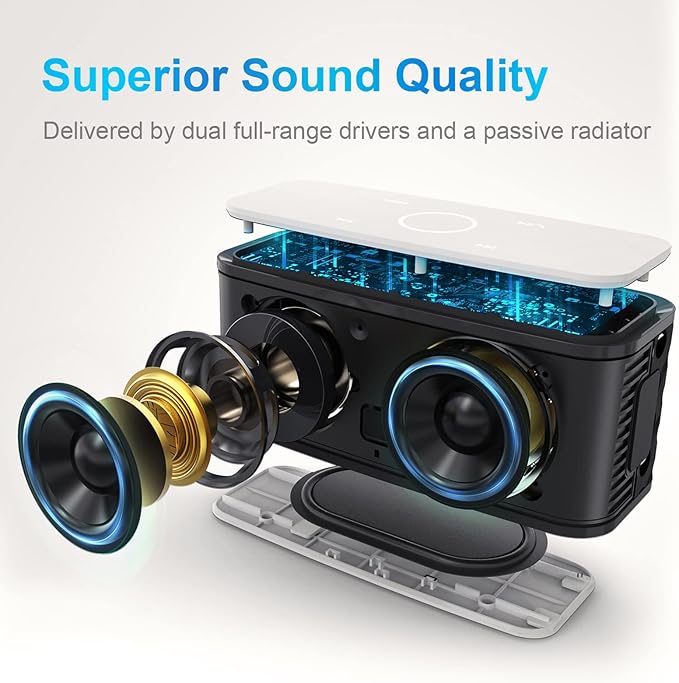DOSS SoundBox Touch Wireless Bluetooth Speaker-12W HD Sound with Rich Bass, IPX5 Waterproof, 20H Playtime, Handsfree, for Gatherings, Home, Office, Outdoor, Travel-Upgraded