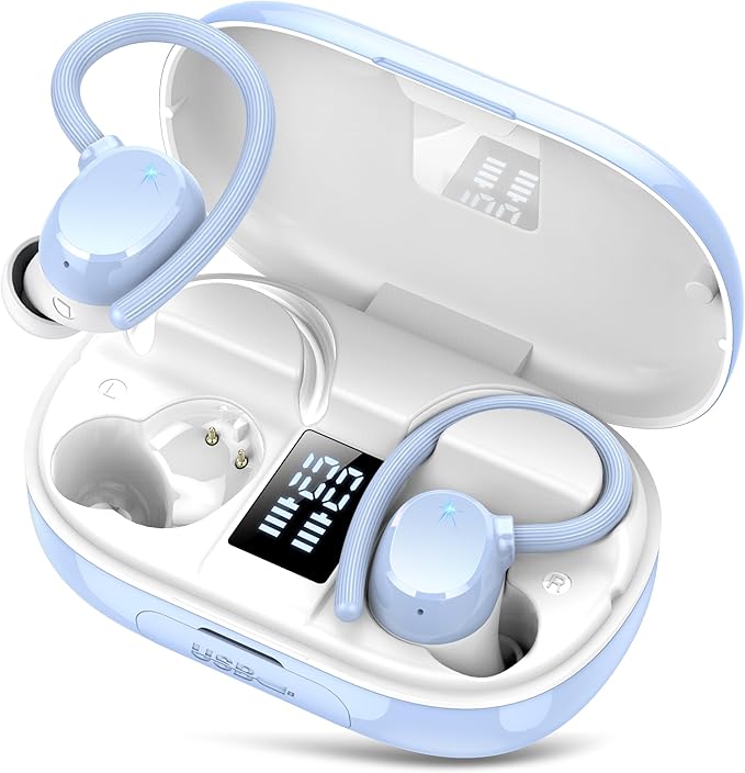Ear buds Wireless Bluetooth Earbuds Sport 2026 NEW Bluetooth 5.3 Headphones 128H Playtime with LED Display Powerful Bass Over Ear Earphones with Earhooks IP7 Waterproof for Gym/Running/Workout