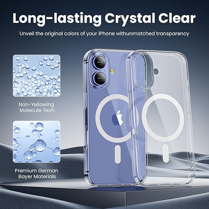Anti-Yellowing Strong Magnetic for iPhone 16 Case [Compatible with MagSafe] [12FT Military Grade Drop] Shockproof Protective Slim Thin iPhone 16 Cover 6.1 Inch, Clear