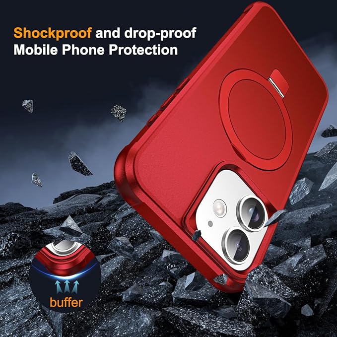 SKYLMW Compatible with iPhone 11 Case with Invisible Magnetic O-Ring Stand Military-Grade Case for iPhone 11 6.1" [Compatible with Mag-Safe][Great Grip Feeling], Red