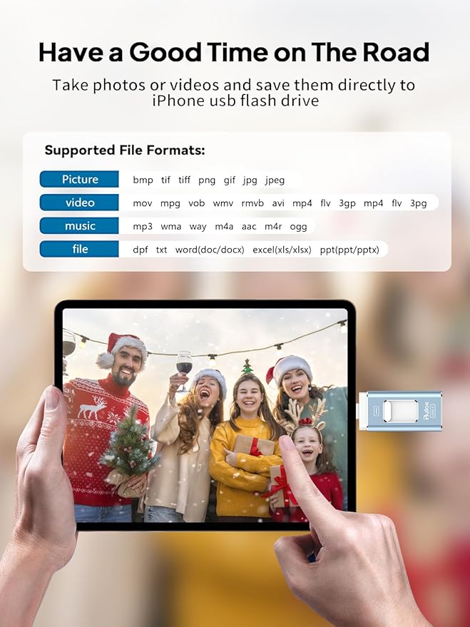 Gulloe 256GB Dual Interface Flash Drive for Phone Storage Photos Videos, Phone USB Backup External Photo Memory Stick - No App Required, Compatible with iPhone, iPad, Android & PC (Mist Blue)